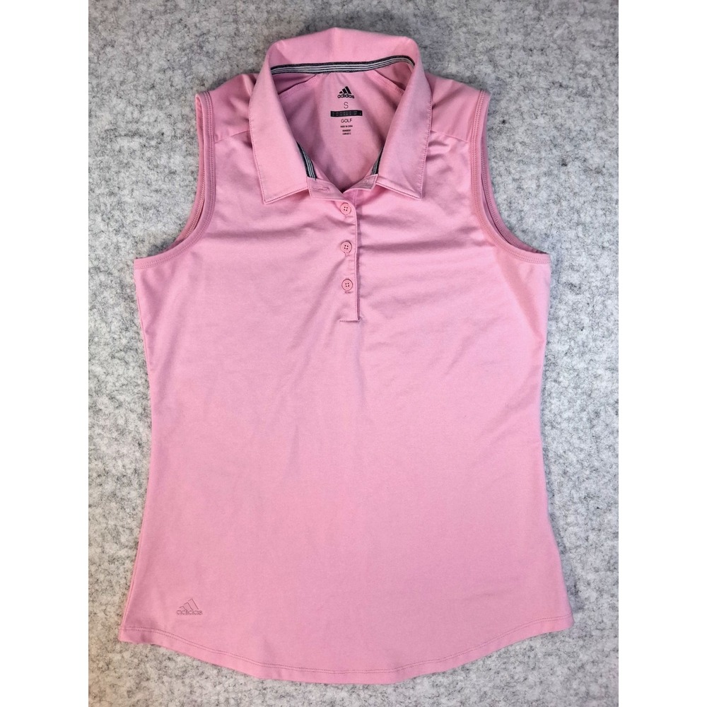 Adidas Women Golf Small Pink Sleeveless Performance Athletic Polo Top